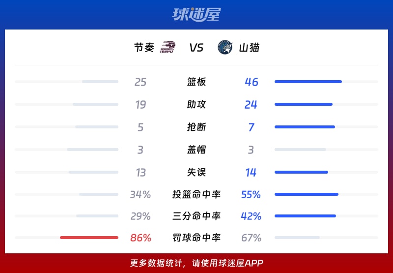 节奏vs山猫球队数据